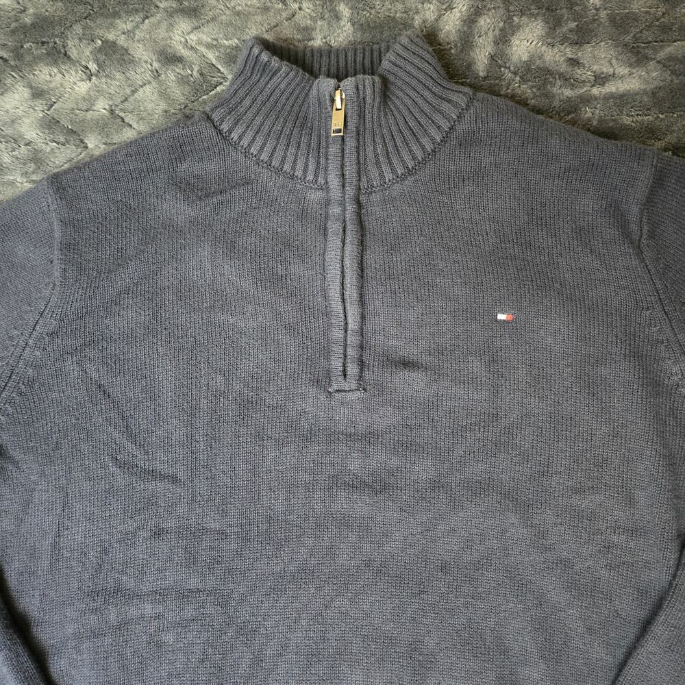 VTG Tommy Hilfiger Women's Navy Blue Quarter Zip Sweater Pullover - Size L - Picture 2 of 8